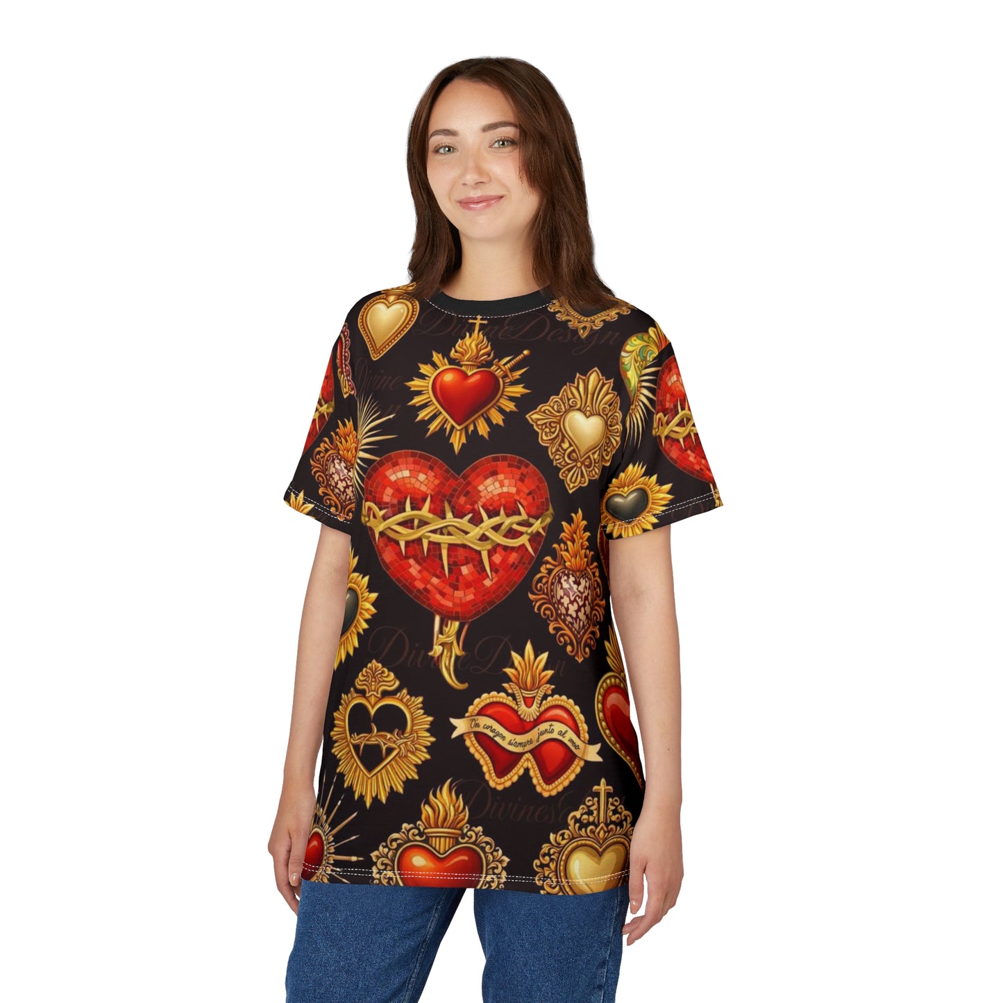 Sacred Heart Pattern Tee — All-Over Print Gothic Heart Shirt