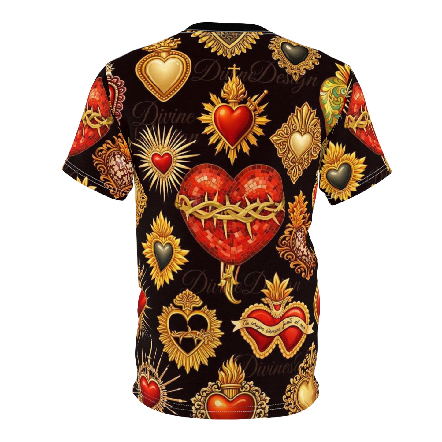 Sacred Heart Pattern Tee — All-Over Print Gothic Heart Shirt