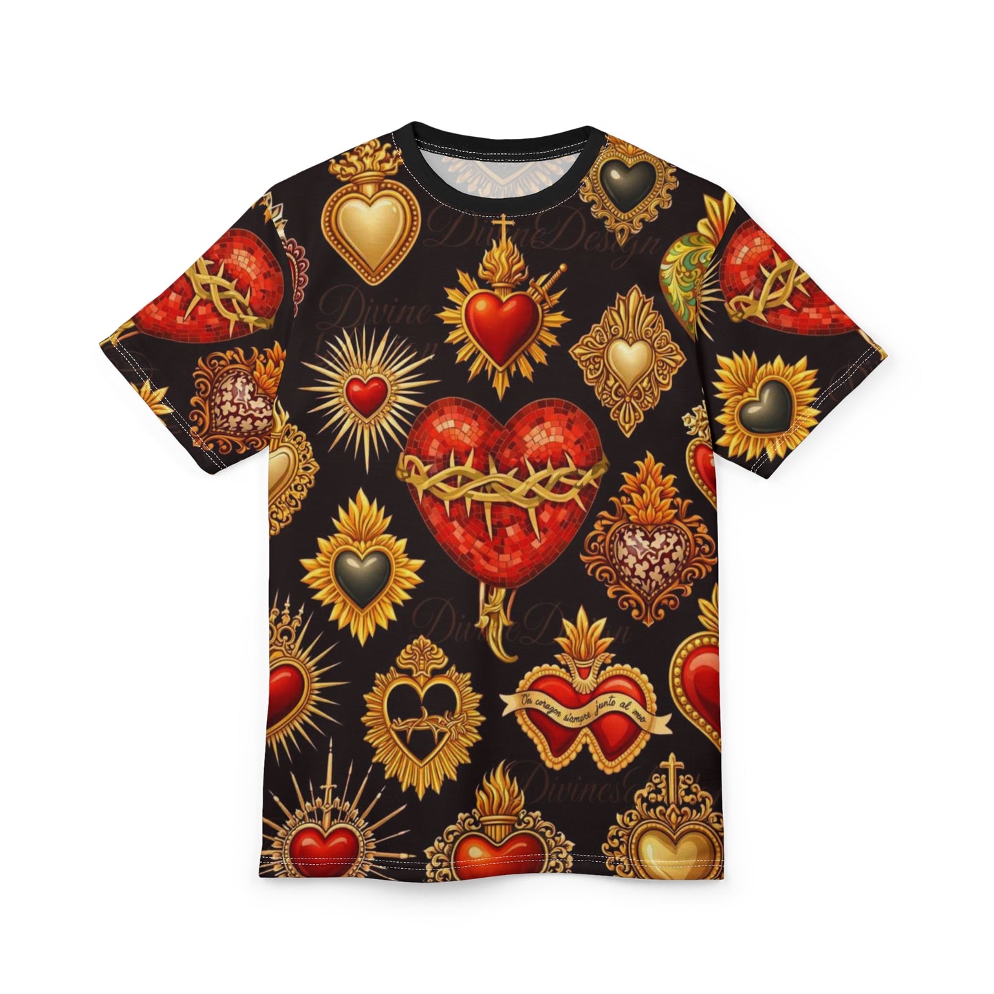 Sacred Heart Pattern Tee — All-Over Print Gothic Heart Shirt