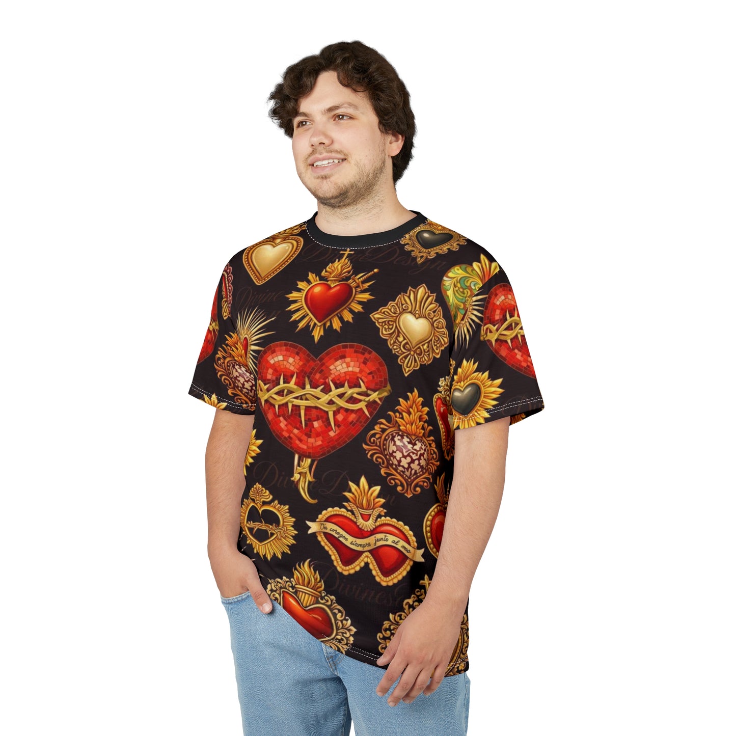 Sacred Heart Pattern Tee — All-Over Print Gothic Heart Shirt